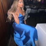 ZARA  maxi long satin slip blue strappy royal bodycon gown dress evening wedding Photo 1