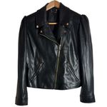 Chico's Black Faux Leather Moto Jacket Asymmetrical Zip Puff Shoulder Sz US 12 Photo 0