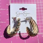 Jessica Simpson earrings diamonds paved luxury gold tone half loop Photo 0