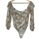 Abercrombie & Fitch  White Floral Lace Sheer Ruffle Long Sleeve Bodysuit Size S Photo 0