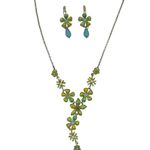 Avon Green Yellow Flower Necklace & Earrings Set Enamel Crystal Bead Vintage Photo 0