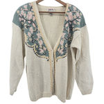 Talbots  Cream Floral Embroidered Button Front Cardigan Sweater XL Photo 0