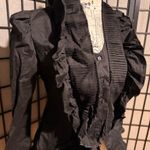 Victorian Steampunk High Low Asymmetric Y2k long sleeve goth Ruffle Jacket shirt Black Size L Photo 2