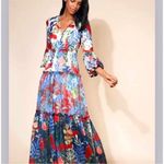 Anthropologie Hutch Tosha Multicolor Floral Tiered Maxi Dress Women's 4 Long Sleeve‎ V-Neck Photo 12