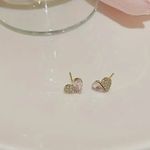 Pretty Pink and Gold Cz Diamond Heart Stud Earrings​ Photo 2