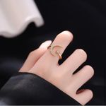 Gold + Rhinestone Moon + Star Cuff Fashion Ring, Size 8 Photo 10