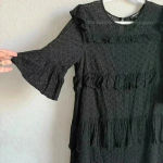 Madewell Women’s Black Eyelet Waterlily Tiered Ruffle Boho Mini Dress Size 10 Photo 5