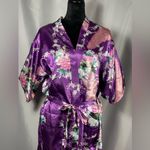 Vicabo Purple Floral Peacock Satiny Kimono Robe Lingerie Size Large NWOT Photo 2