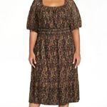 Terra & Sky Womens Square Neck Brush Marks Brown Latte Smocked Dress Size 4X NWT Photo 1