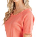 Chaser  Coral Linen French Terry Sweatshirt Tee Raw Hem Short Sleeves Pink XS NWT Photo 3