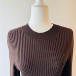 Banana Republic  Puff Sleeve Ribbed Sweater Midi Dress Chocolate Brown Size M P Photo 4