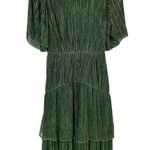 Sugar Lips Shimmering Green Short Sleeve Midi Dress size Small Tiered Skirt Photo 0