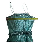 Vintage 70s 80s turquoise lame metallic turquoise sequin trimmed gown Small Blue Photo 4