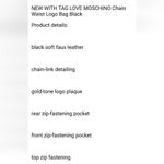 Love moschino NEW  Heart Chain Trim Black Belt Bag Photo 7