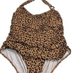 Avenue NEW  Tan Black Gold Cheetah Print Halter One Piece Swim Resort Coastal 26W Photo 2