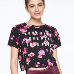PINK - Victoria's Secret  Black Floral Crop Top Floral Shine Girlfriend Cropped Tee Photo 0