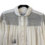 Laurence Bras Cotton Nord Blue Smocked Embroidered Blouse Small White Navy Boho Photo 5