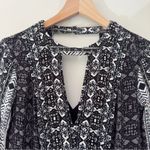 Free People Tegan Border Print Mini Dress Long Bell Sleeves Cutout V-Neck A-Line Photo 4