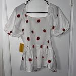 Coco & Shay strawberry embroidered peplum smocked babydoll top 1XL White Size 1X Photo 4
