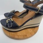 Clarks  Collection Zia Castle Black Leather Wedge Ankle Strap Sandal Women Sz 10M Photo 5