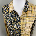 ZARA  Mixed Print Floral Plaid Button Down Crop Long Sleeve Blouse Top Large Photo 2