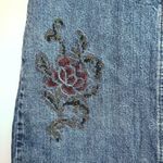 Ann Taylor Vintage Loft Petite Jeans Denim Skirt Size 8 P Blue Embroidered Rose Photo 1