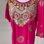 2pc Shorts Top Banarasi Style Fuchsia Gold Foil Boho Beaded Set OSFM L XL Pink Size undefined Photo 0