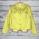 Denim & Co . NWT Size L Yellow & White Polka Dot Cropped Denim Jean Jacket Photo 0