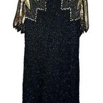 Vintage 100% Silk Sequin Beaded Gold Black 12p Midi Dress Size 12 Photo 0