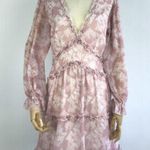 Womens Spring Summer Deep V Neck Ruffle Floral Chiffon Mini Dress Pink Size M Photo 2