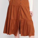 Old Navy Tiered Button Front A-Line Brown Midi Skirt in Size Large Photo 0
