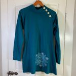 Teal Boho Nepal Tunic Top XL Long Sleeve Embroidered Button‎ Neck Casual Comfy Blue Photo 1