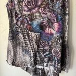 Y2k Fairy Tank Top XL Butterfly Floral Crown Graphic Stretchy Asymmetrical Shirt Photo 2