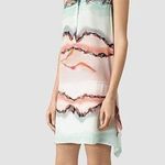 ALLSAINTS  Light Blue & Pink Agate Watercolor Silk Isha Crystal Shift Dress Photo 0