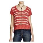 Free People  Sweater Womens S Orange White Striped Crop Boxy Cap Sleeve Beachy Photo 8