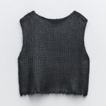 ZARA NWT  FOIL KNIT VEST IN BLACK  (Cropped round neck vest) Size Small Photo 6