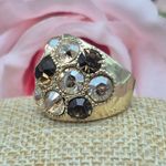 None Gold Tone & Crystal Statement Cocktail Ring Fashion Bling Size 7 Mint Photo 1