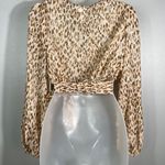 Japna Japan Brown Animal Print Chiffon Wrap Balloon Sleeve Crop Top Blouse NWT Medium Photo 4