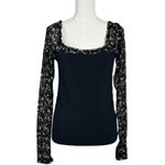 Free People  Dainty Coquette Scoop Neck Josie Long Lace Sleeve Top Black Medium Photo 6