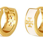 Gold and White Hoop Earrings Photo 0