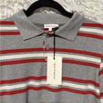 Mimosa Oversized Long Sleeve Polo Shirt with Red and Gray‎ Stripes Photo 1