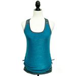 Athleta Teal Grey Black Stripe Metallic Ruched Racerback Shelf Bra Tank Small Photo 1
