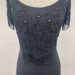 Vintage 90s Betsy & Adam Beaded Fringe Mini Dress Cocktail Bodycon Black XS Photo 2