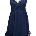 Davi & Dani  Navy Blue Lace Crochet Flowy Dress‎- Size Small Photo 0