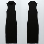 ZARA NEW Ribbed Sleeveless Turtleneck Midi Dress in Black SZ S Photo 7