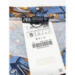 ZARA  Exaggerated Ruffle Floral Print Blouse Top Short Sleeve‎ Blue Orange Small Photo 2
