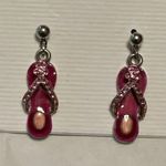 Womens Flip Flop Rhinestone Stud Drop Earrings Pink Photo 2