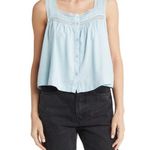 Treasure & Bond BOHO LACE TRIM LINEN BLEND TANK IN BLUE - Women's Small Blouse Photo 0