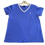 Ralph Lauren Sport Women's L V-Neck Ringer Tee Cornflower Purple 100% Cotton Photo 0