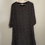 Roolee  Black Floral Shift Ruffle Hem Dress Photo 0